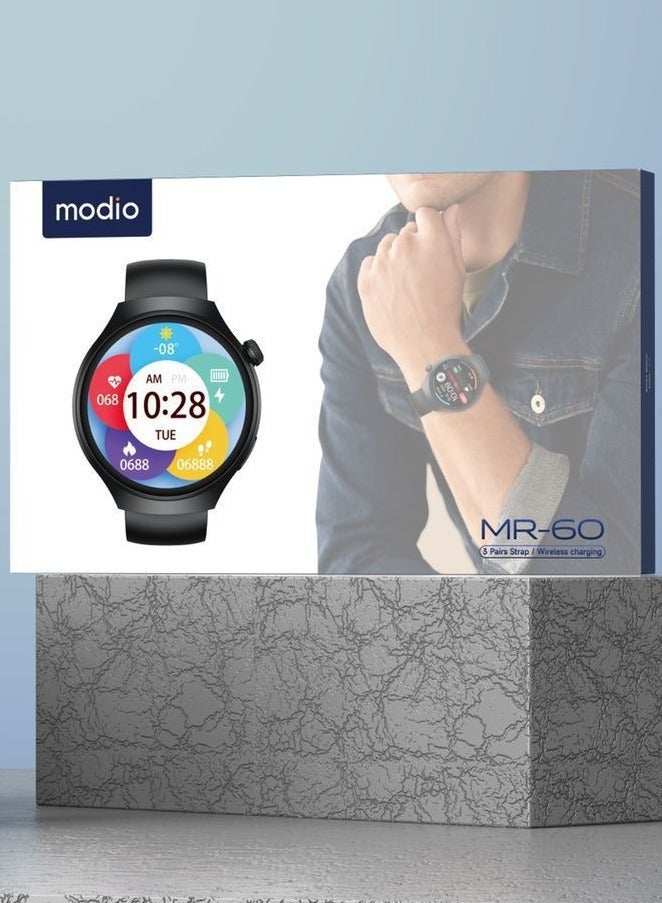 Modio MR 60 Smart Watch With 2.5D Curved Display, 3 Pair Strap & Wireless Charging – Stylish Touch Screen Watch for Ladies and Men – Black - Image 5